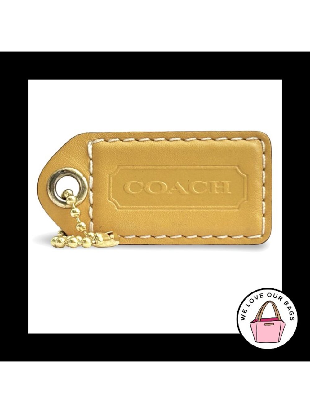 COACH Y2K VINTAGE HangTag 2.5" Yellow Leather Bag Charm Keychain Fob Brass Large